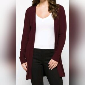 LOVE ELLIE Anna Size Medium Brown Cozy Pointelle Knit Open Cardigan Sweater NWT